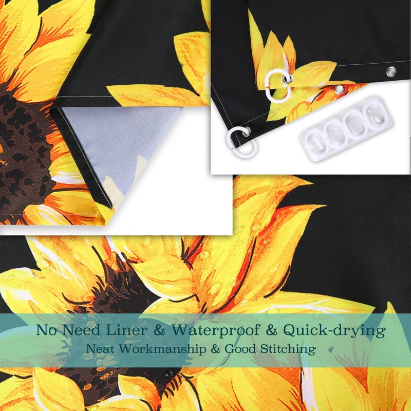 LIVILAN Floral Shower Curtain, Yellow Floral Shower Curtain, Shower Curtain Set with 12 Hooks, Decorative Colorful Flowers Blue Leaves Bathroom Accessories, Machine Washable, 72" W X 72" H - Image 5